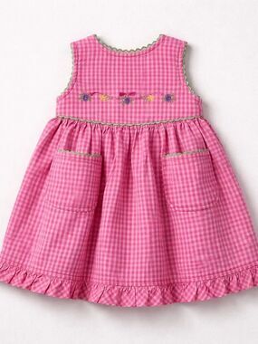 Thomas pink sear sucker dress with floral embroidery and Ricrac accents size 6-9